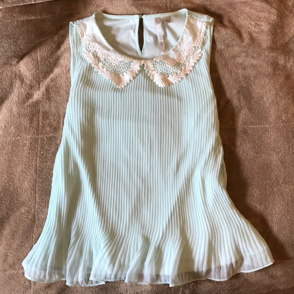 LC Lauren Conrad Pleaded Top with Lace Collar
